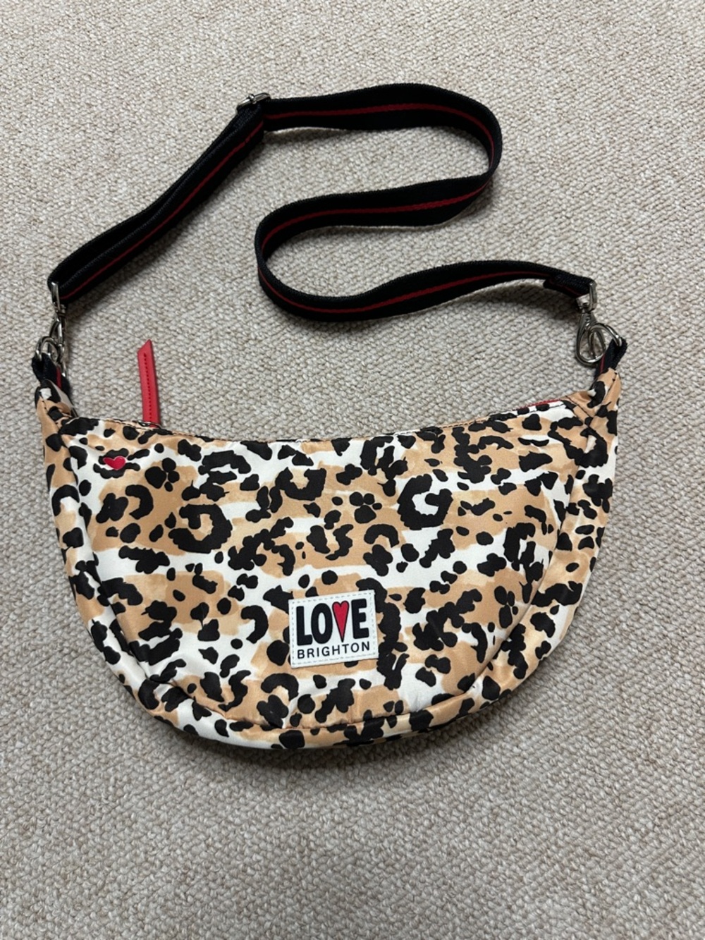 Brighton Leopard-Print Crossbody in Tan, Black and Red Accent